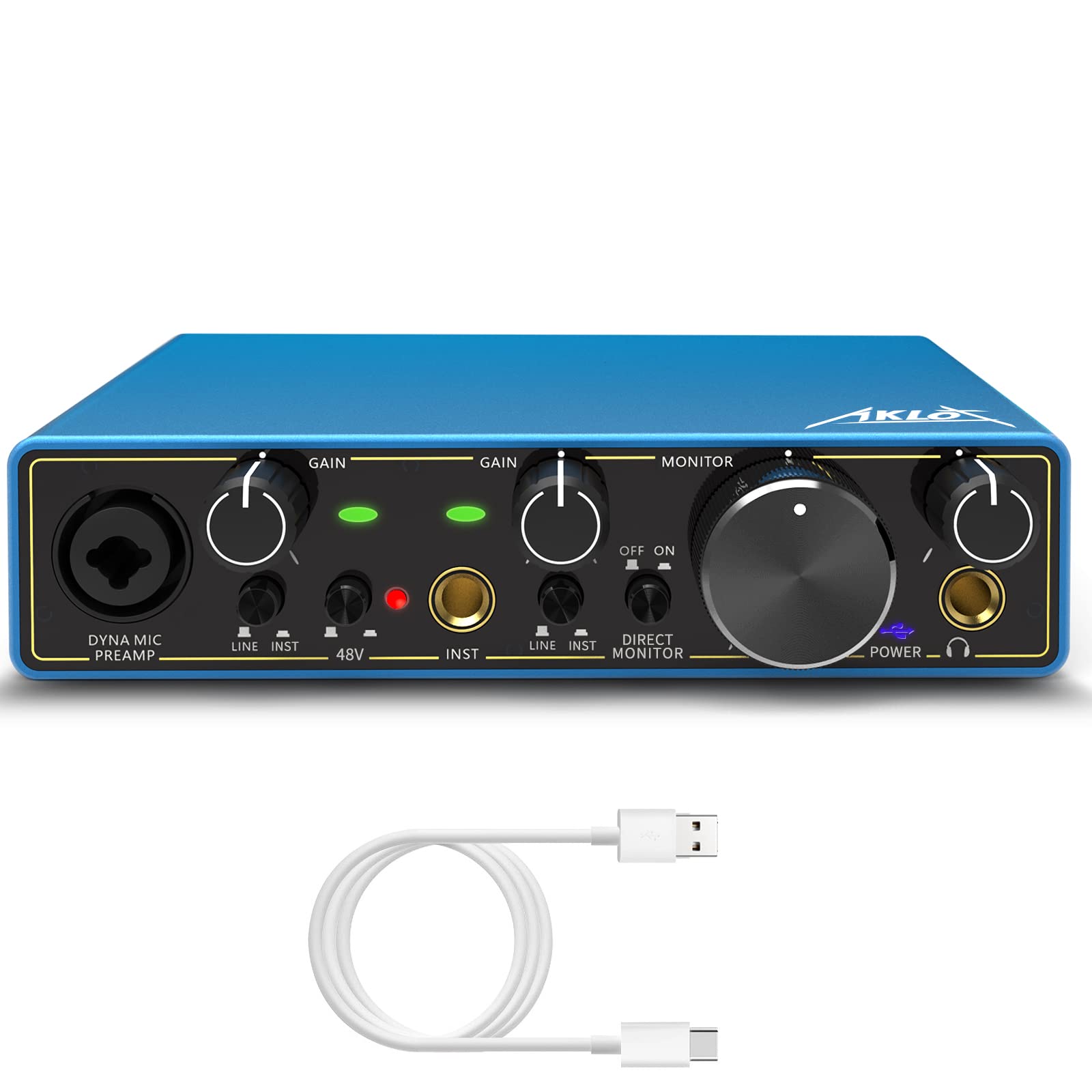 USB Audio Interface, AKLOT Xrl Audio Interfaces, for the Guitarist, Vocalist, Podcaster or Producer, 24-bit/192 kHz High-Fidelity, Studio Quality Recording, 2 In 2 Out Audio Interfaces for PC/Win/Mac