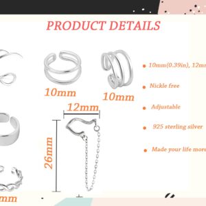 MASCOROMI Ear Cuffs for Women Non Piercing, 7pcs 925 Sterling Silver Ear Cuffs Set, Helix Minimalist Fake Cartilage Cuff Earring (Silver-01)