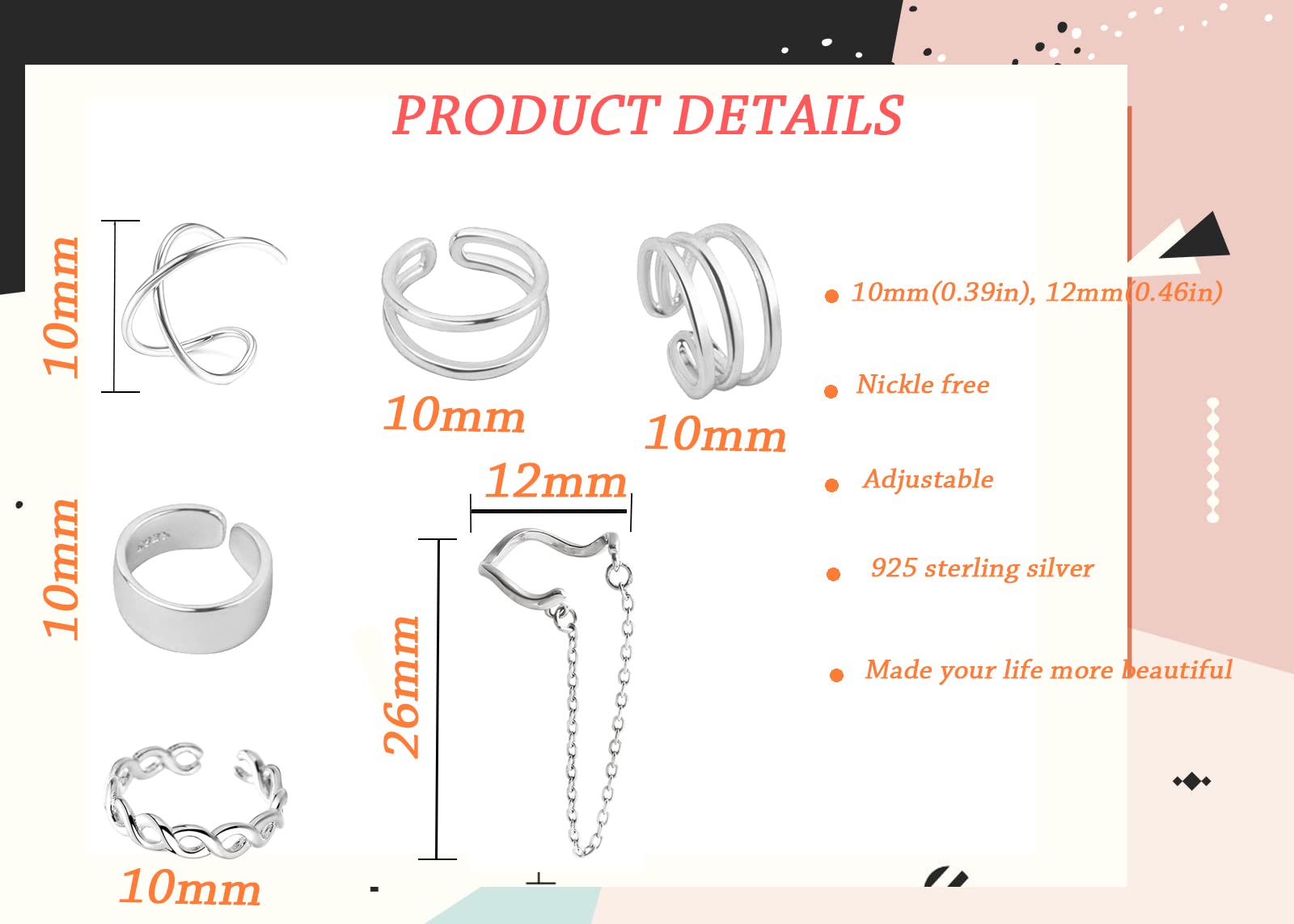 MASCOROMI Ear Cuffs for Women Non Piercing, 7pcs 925 Sterling Silver Ear Cuffs Set, Helix Minimalist Fake Cartilage Cuff Earring (Silver-01)