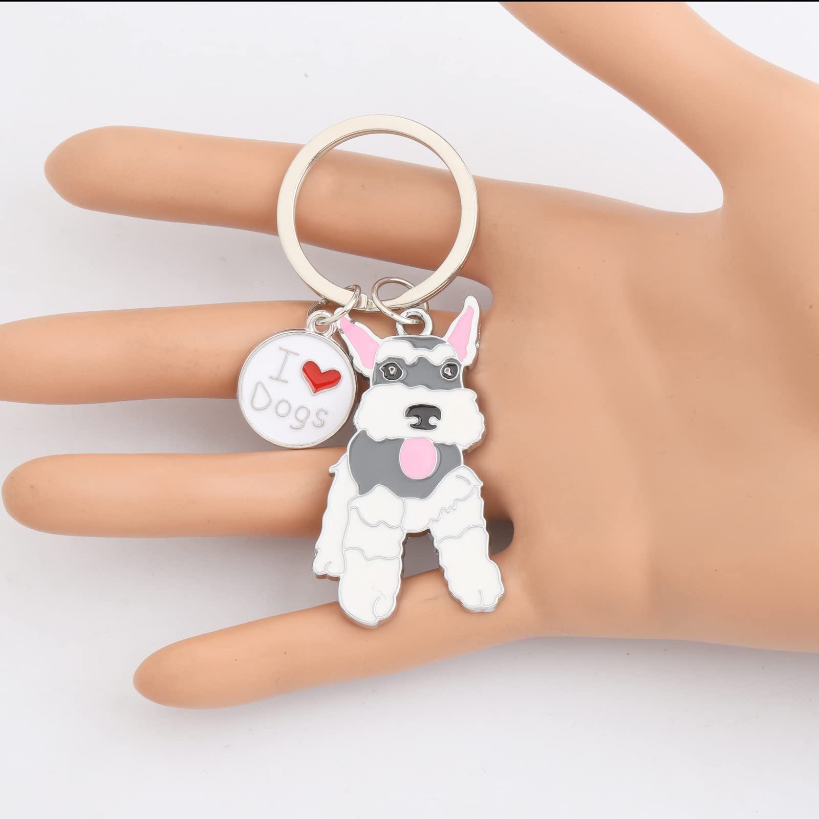 FUSTMW Schnauzer Keychain Miniature Schnauzer Gifts Dog Lover Gifts for Schnauzer Owners Mom Dad Gift Schnauzer Key Ring (White)