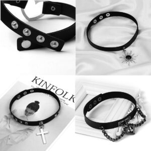 Black Pu Leather 4 Pcs Punk Leather Choker Gothic Accessories Collar for Women Adjustable Heart Cross Gothic Jewelry Gifts Masquerade (A)