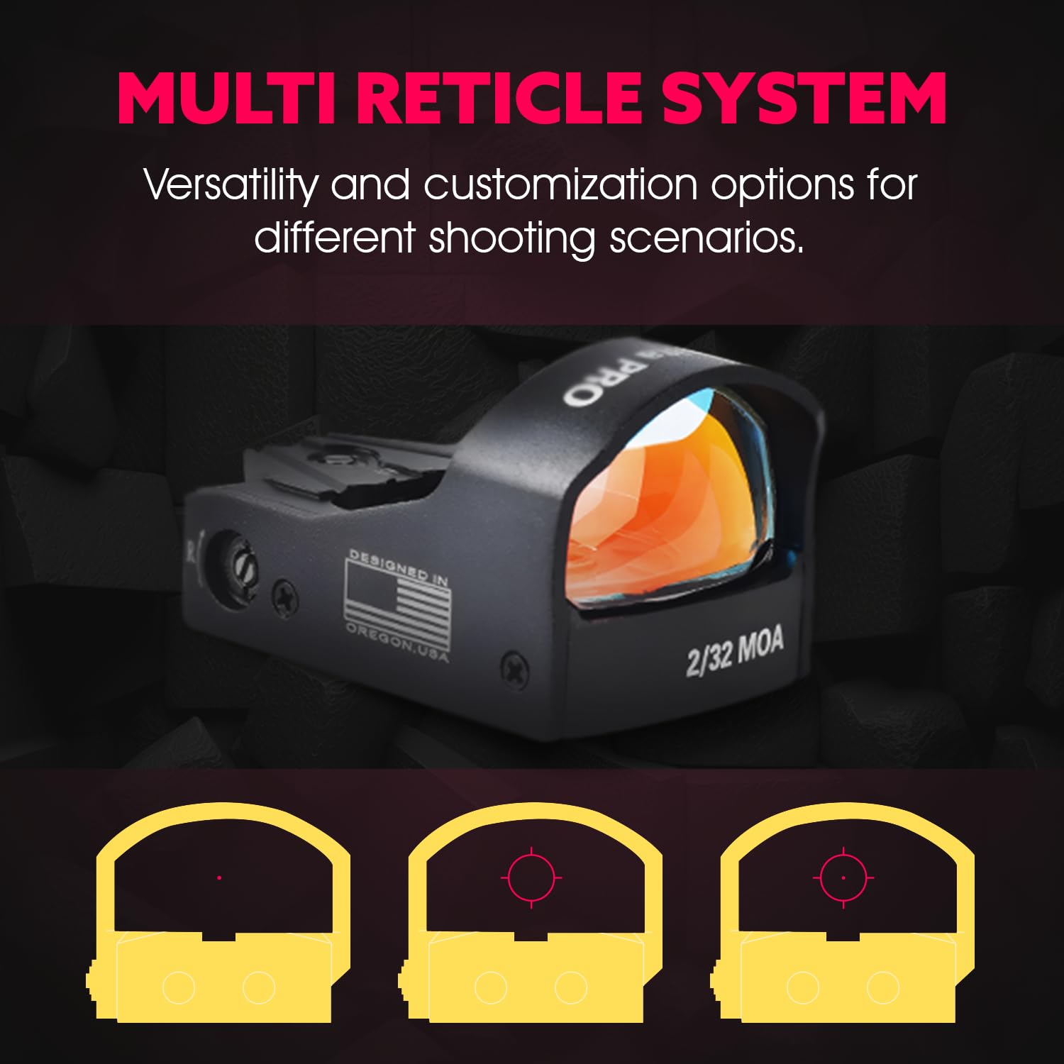 ADE Pro Series Motion Activated System RD3-012-PRO Red Dot with 2 MOA Dot and 32 MOA Circle Multi Reticle System - IP7 Waterproof