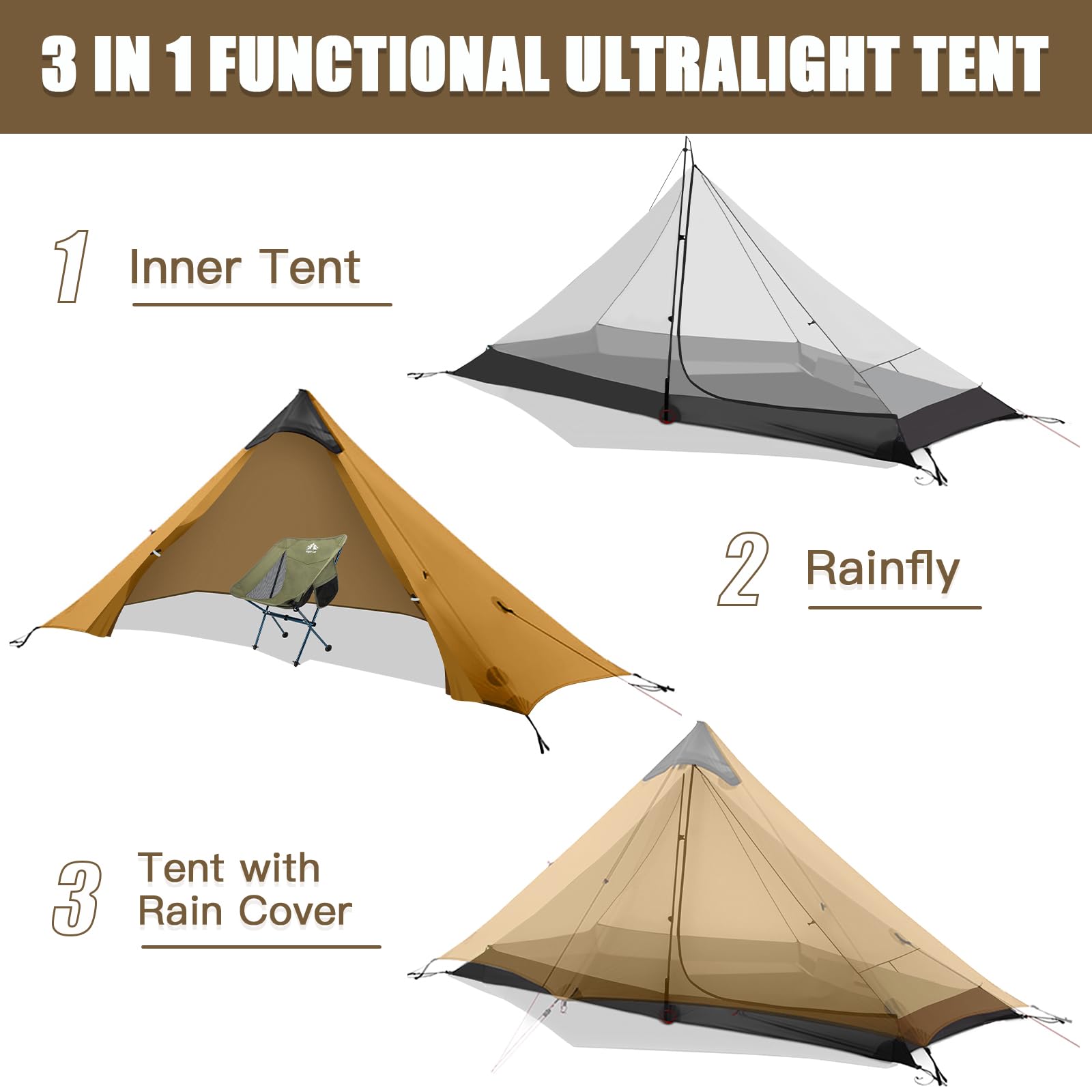 Night Cat Ultralight Tent 1 Person for Professional Backpacker Hiker 2 LBS Backpacking Bivvy Ground Tent Heavy Rain Waterproof Trekking Pole Not Included