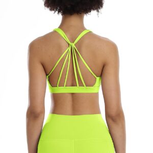 icyzone Padded Strappy Sports Bra Yoga Tops Activewear Workout Clothes for Women (M, Neon Yellow)