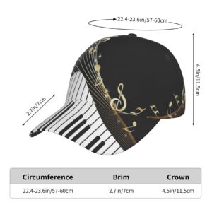 with Piano and Golden Musical Notes Black Baseball Hat Outdoor Snapback Cap Hip Hop Hat Dad Hat Trucker Hat for Men Women