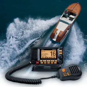 Uniden UM725GBTBK Marine VHF Radio, All USA, Canada, and Intl. Marine Channels, 1Watt/25Watt Transmit Power, Largest LCD Screen in Class, NOAA Weather Channels, Speaker Mic, Built-in GPS & Bluetooth.