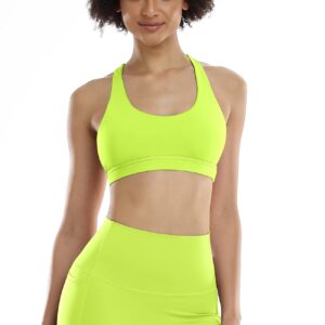 icyzone Padded Strappy Sports Bra Yoga Tops Activewear Workout Clothes for Women (M, Neon Yellow)