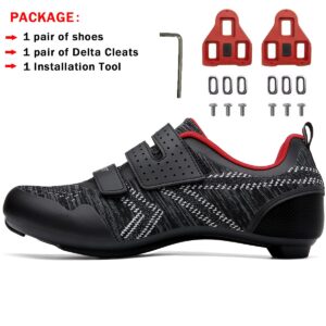 ULTIANT Cycling Shoes Mens Womens Compatible with Peloton Indoor Riding Shoes Road Bicycle Shoes with Look SPD SL Delta Cleats Outdoor Pedal Bike Shoes(Black,41)