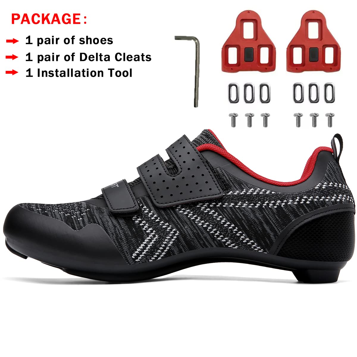 ULTIANT Cycling Shoes Mens Womens Compatible with Peloton Indoor Riding Shoes Road Bicycle Shoes with Look SPD SL Delta Cleats Outdoor Pedal Bike Shoes(Black,41)