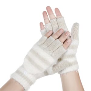 achiou winter fingerless gloves for women, warm convertible clamshell mitten gloves, knitted half finger flip top gloves girl