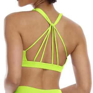 icyzone Padded Strappy Sports Bra Yoga Tops Activewear Workout Clothes for Women (M, Neon Yellow)