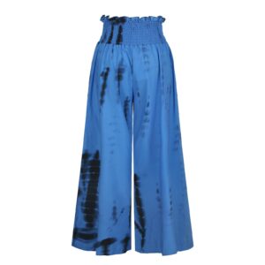 tuduoms Flowy Culottes Women's High Waisted Yoga Hippie Wide Leg Pant Tie Dye Print Lightweight Palazzo Lounge Harem Trousers Blue