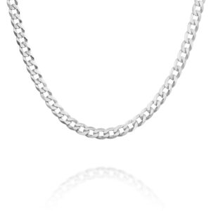 PAVOI Italian Solid 925 Sterling Silver, 22K Gold Plated, 5mm Italian Diamond-Cut Curb Link Chain Necklace for Men and Women, MADE IN ITALY (18, White Gold)