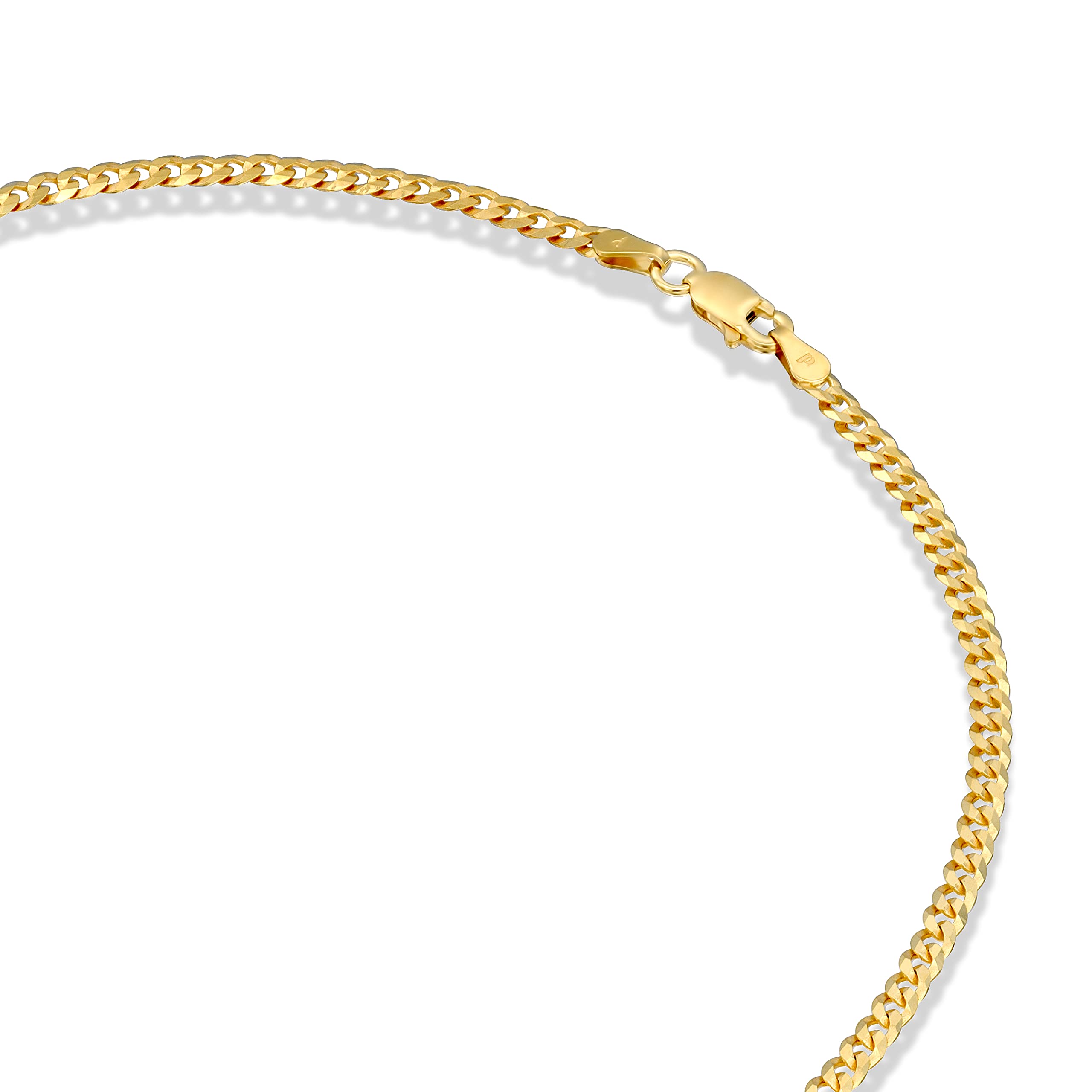 PAVOI Italian Solid 925 Sterling Silver, 22K Gold Plated, 3mm Italian Diamond-Cut Curb Link Chain Necklace for Men and Women, MADE IN ITALY (18, Yellow Gold)