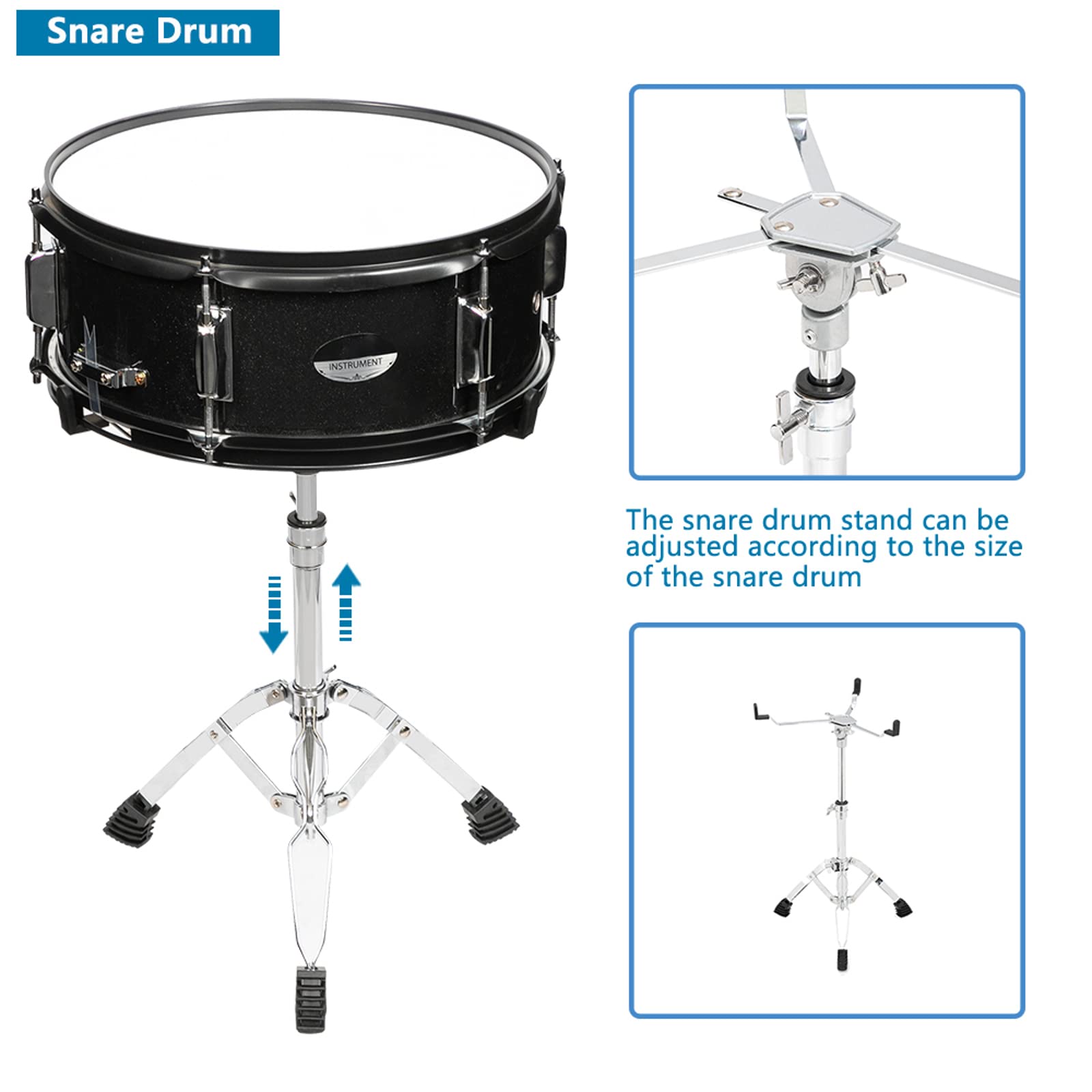 Ktaxon 5-Piece Adult Drum Set, 22 Inch Full-Size Drums Kit with Cymbal Stands, Hi-hat Stand, Sticks, Drum Pedal, Stool & Floor Tom for Beginner Teens Student (Black)