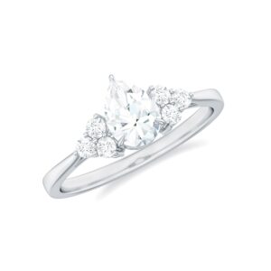 Rosec Jewels Certified Moissanite Solitaire Ring for Women with Trio | 1.25 CT | D-VS1 Quality, 14K White Gold, Size:US 6.50