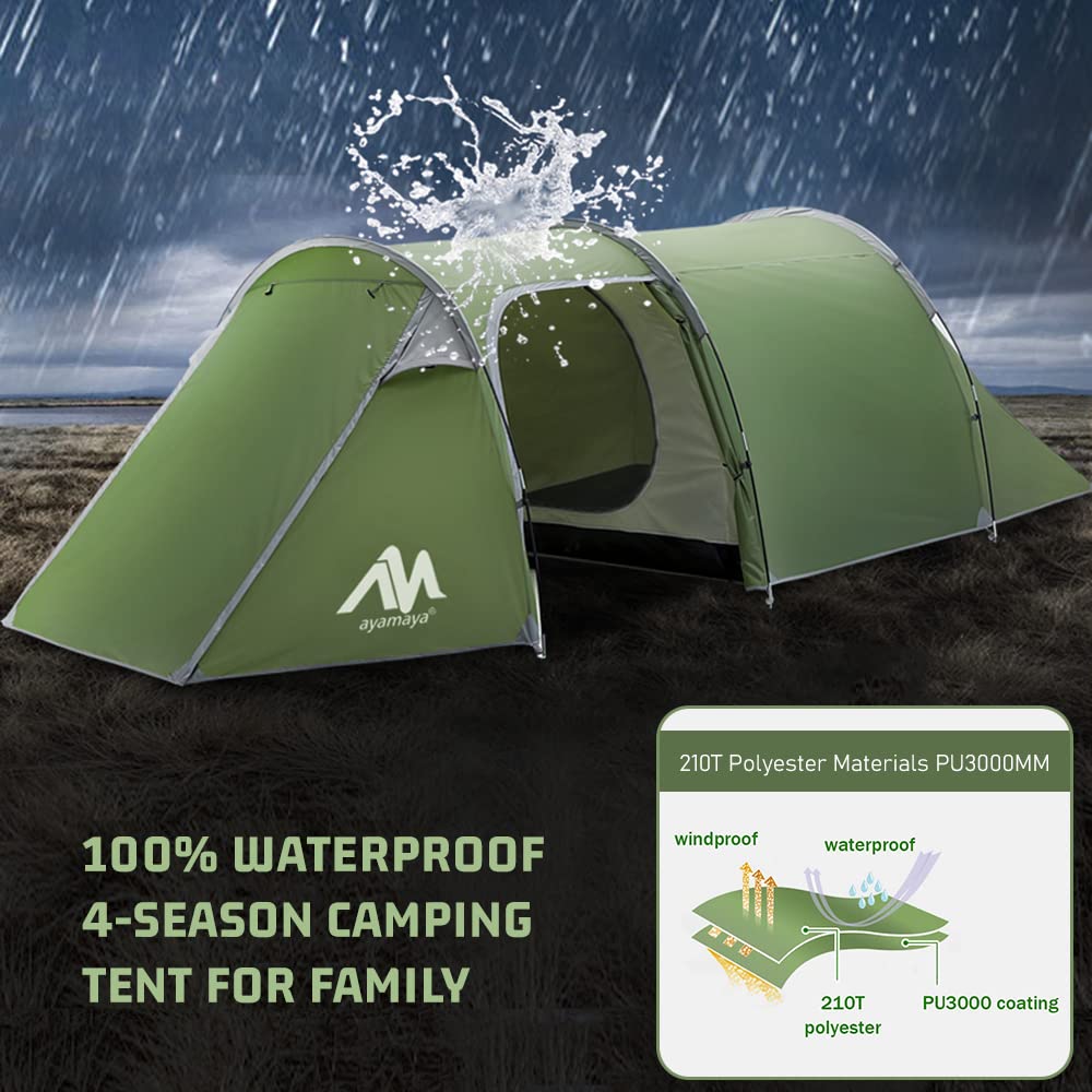 HIKERBRO 3-4 Person Family Tent with Porch, Waterproof, for Camping, Hiking, Traveling