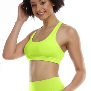 icyzone Padded Strappy Sports Bra Yoga Tops Activewear Workout Clothes for Women (M, Neon Yellow)