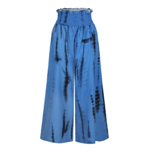 tuduoms Flowy Culottes Women's High Waisted Yoga Hippie Wide Leg Pant Tie Dye Print Lightweight Palazzo Lounge Harem Trousers Blue