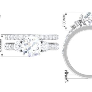 Rosec Jewels Certified Moissanite Engagement Ring Set, D-Vs1 Quality, 8mm Round Shape Moissanite Bridal Ring Set - Ideal For Wedding, 14K White Gold, Size:US 6.00