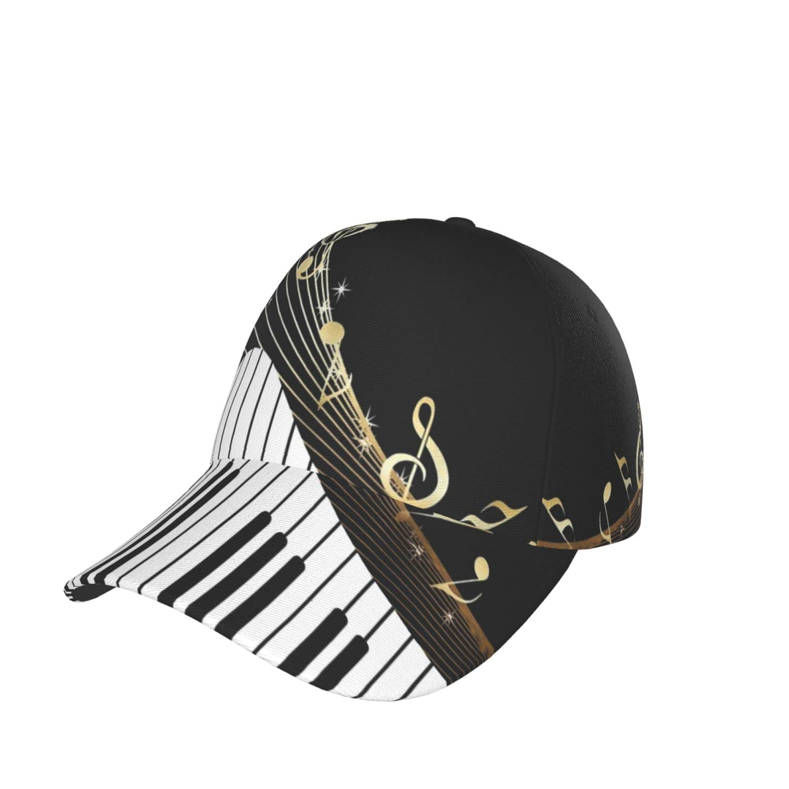 with Piano and Golden Musical Notes Black Baseball Hat Outdoor Snapback Cap Hip Hop Hat Dad Hat Trucker Hat for Men Women