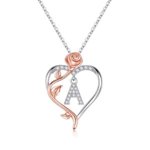 yesteel rose heart initial necklaces for women teen girls, letter initial a necklace jewelry gifts birthday wedding engagement anniversary bridesmaid gift