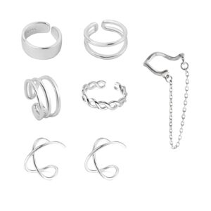 MASCOROMI Ear Cuffs for Women Non Piercing, 7pcs 925 Sterling Silver Ear Cuffs Set, Helix Minimalist Fake Cartilage Cuff Earring (Silver-01)