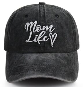 womens hats baseball caps, funny mom life hat for mama, mothers day christmas birthday gifts for mom wife mommy grandma, adjustable washed cotton 3d embroidered baseball cap