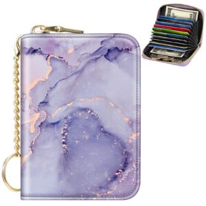 fintie rfid credit card holder, small leather card case wallet w/zipper coin pocket for women (lilac marble)