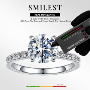 SMILEST Moissanite Engagement Rings for Women, 1.5CT Round D Color VVS1 Clarity Solitaire Moissanite Rings Solid 925 Sterling Silver Four Prongs Moissanite Promise Rings for Women Jewelry Gifts