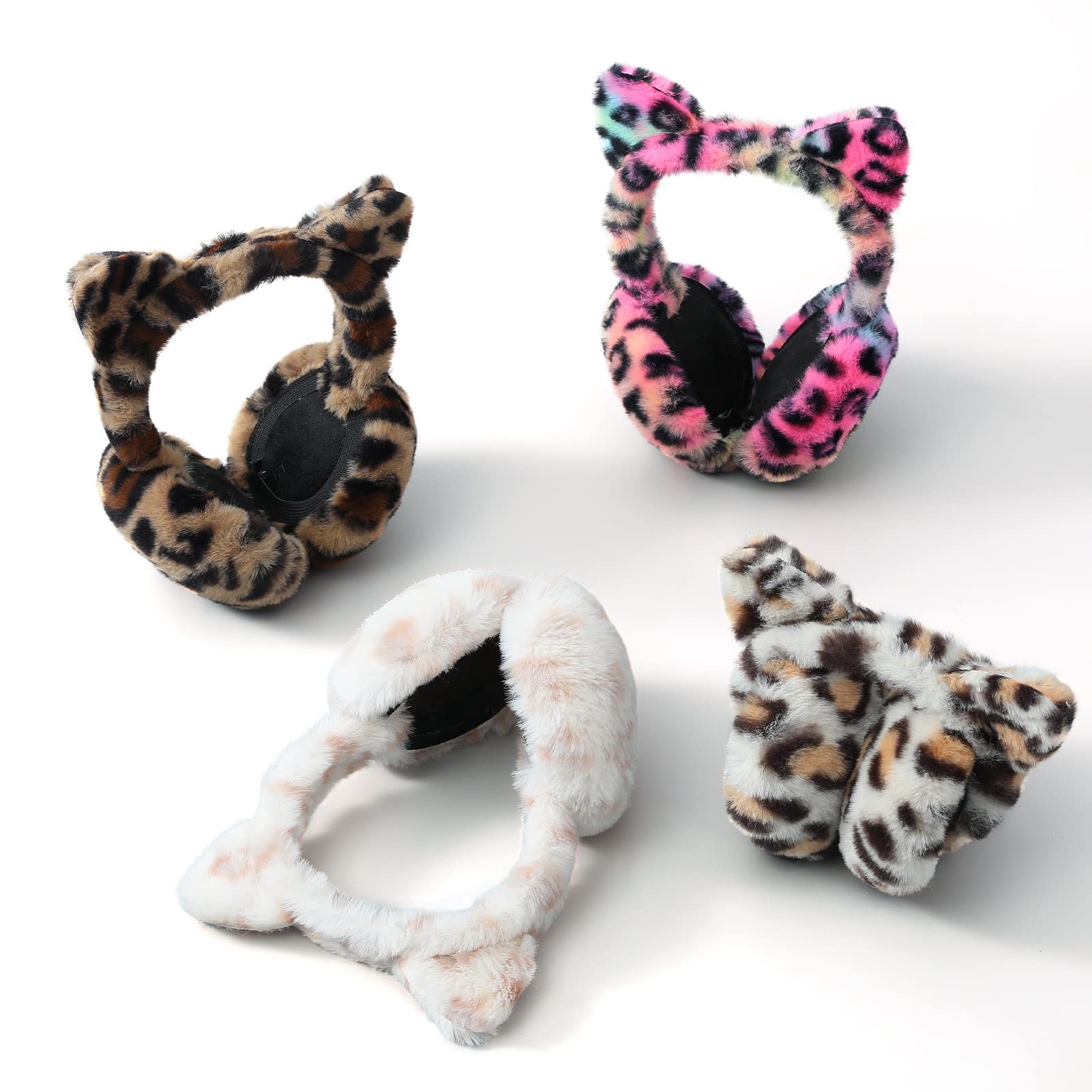 CHUANGLI Cute Winter Earmuffs for Kids Cat Ears Ear Cover Children Leopard Fur Ear Muff Outdoor Ear Covers Plush Ear Warmer