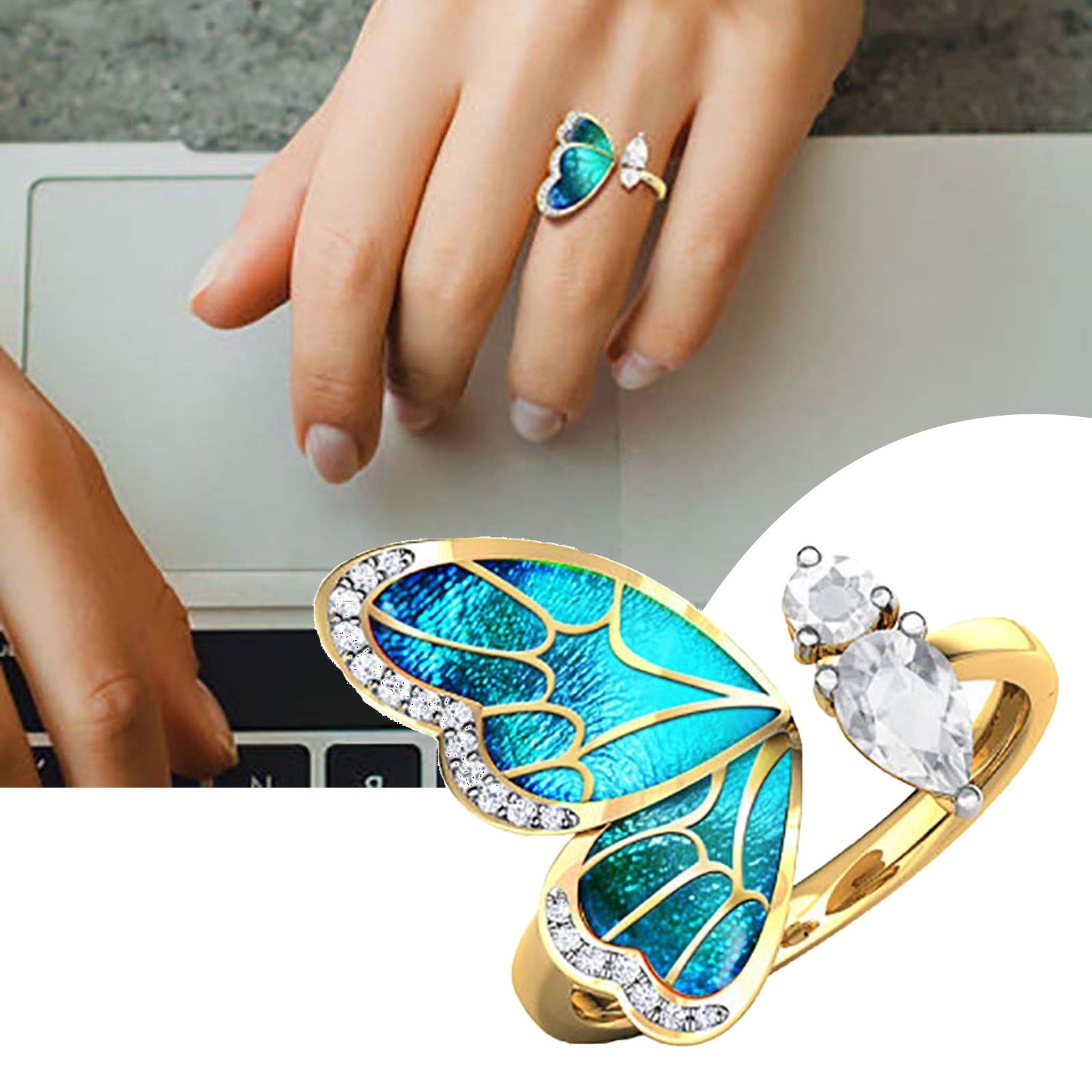 Cute Snake Adjustable Rings for Teens Silver Ring Set Men Kids Play Rings for Girls Butterfly Rings Gold Open Finger Rings Charms Adjustable Rings Gold Band Ring (Gold, One Size)