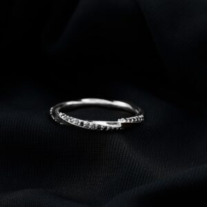 Natural Black Diamond Half Eternity Ring, AAA Quality, Certified Black Diamond Twisted Eternity Ring - Ready to Gift, 14K White Gold, Size:US 5.00