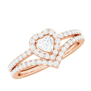 1.25 CT Moissanite Bridal Ring Set, D-VS1 Quality, Heart Shape Moissanite Wedding Ring Set, 14K Rose Gold, Size:US 10.00