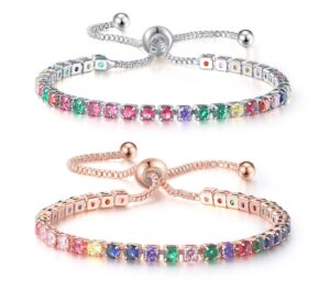 vispayi rainbow cubic zirconia bracelet, cubic zirconia classic tennis bracelet, adjustable tennis bracelets for women teen girls