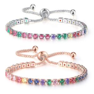 Vispayi Rainbow Cubic Zirconia Bracelet, Cubic Zirconia Classic Tennis Bracelet, Adjustable Tennis Bracelets for Women Teen Girls