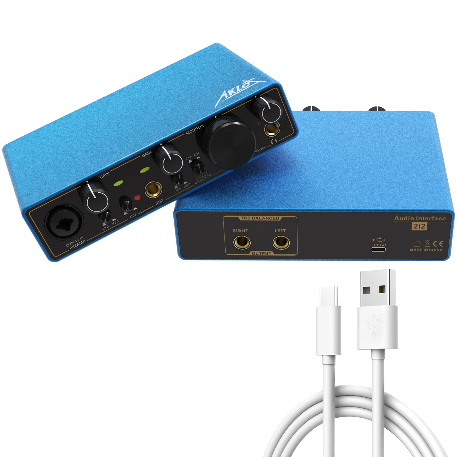 USB Audio Interface, AKLOT Xrl Audio Interfaces, for the Guitarist, Vocalist, Podcaster or Producer, 24-bit/192 kHz High-Fidelity, Studio Quality Recording, 2 In 2 Out Audio Interfaces for PC/Win/Mac