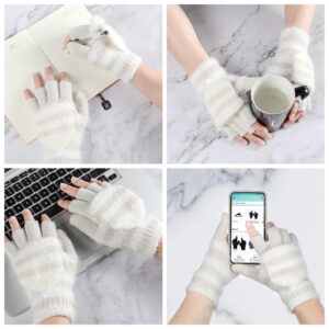 Achiou Winter Fingerless Gloves for Women, Warm Convertible Clamshell Mitten Gloves, Knitted Half Finger Flip Top Gloves Girl