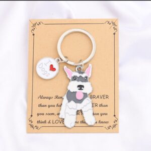 FUSTMW Schnauzer Keychain Miniature Schnauzer Gifts Dog Lover Gifts for Schnauzer Owners Mom Dad Gift Schnauzer Key Ring (White)