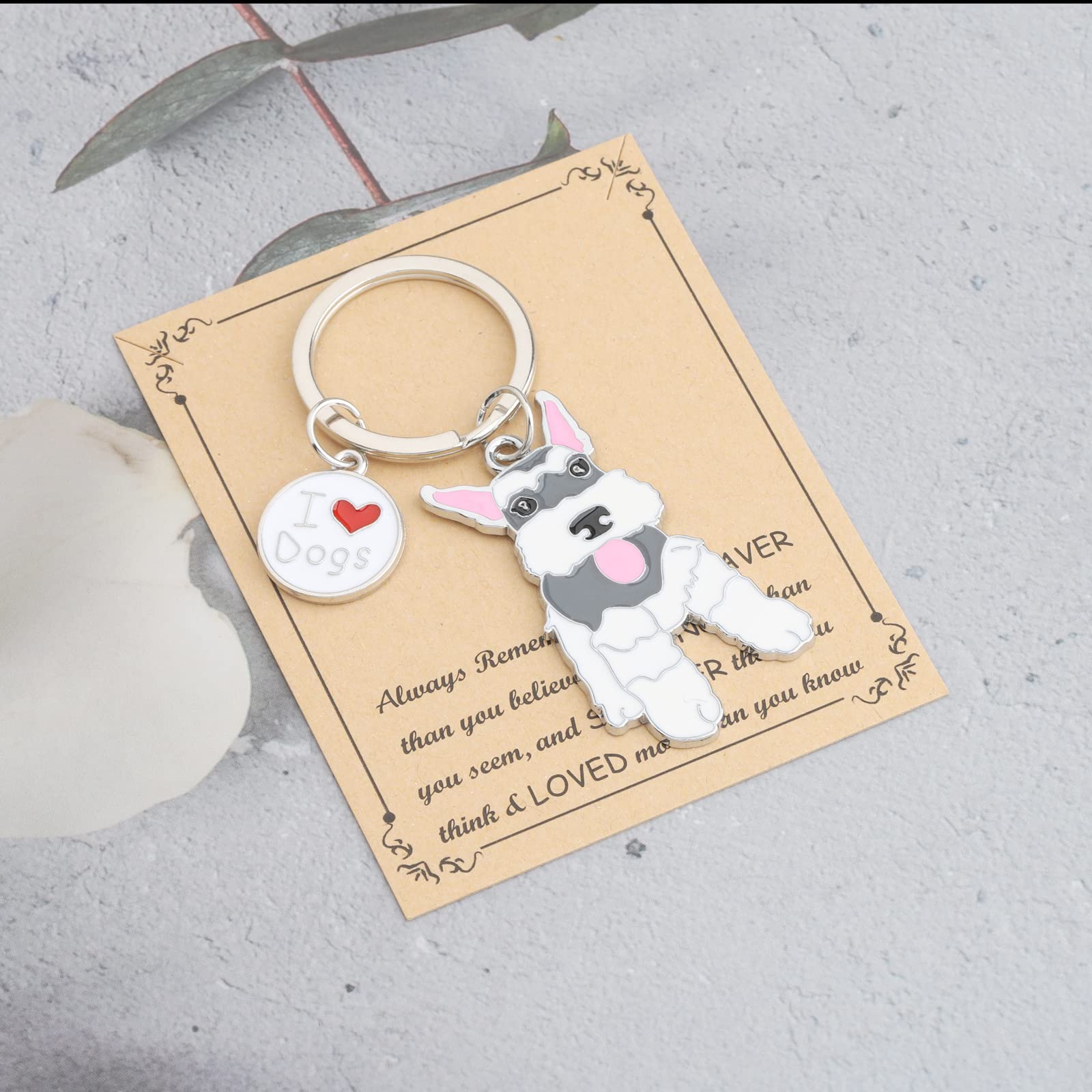 FUSTMW Schnauzer Keychain Miniature Schnauzer Gifts Dog Lover Gifts for Schnauzer Owners Mom Dad Gift Schnauzer Key Ring (White)