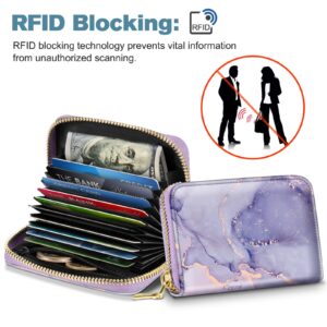 Fintie RFID Credit Card Holder, Small Leather Card Case Wallet w/Zipper Coin Pocket for Women (Lilac Marble)