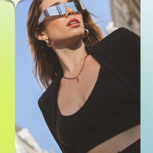 VANLINKER Futuristic Trendy Wrap Around Sunglasses for Women Men Fashion Rimless Visor Rave Shield Y2k Mirrored Shades Silver/Black VL9679