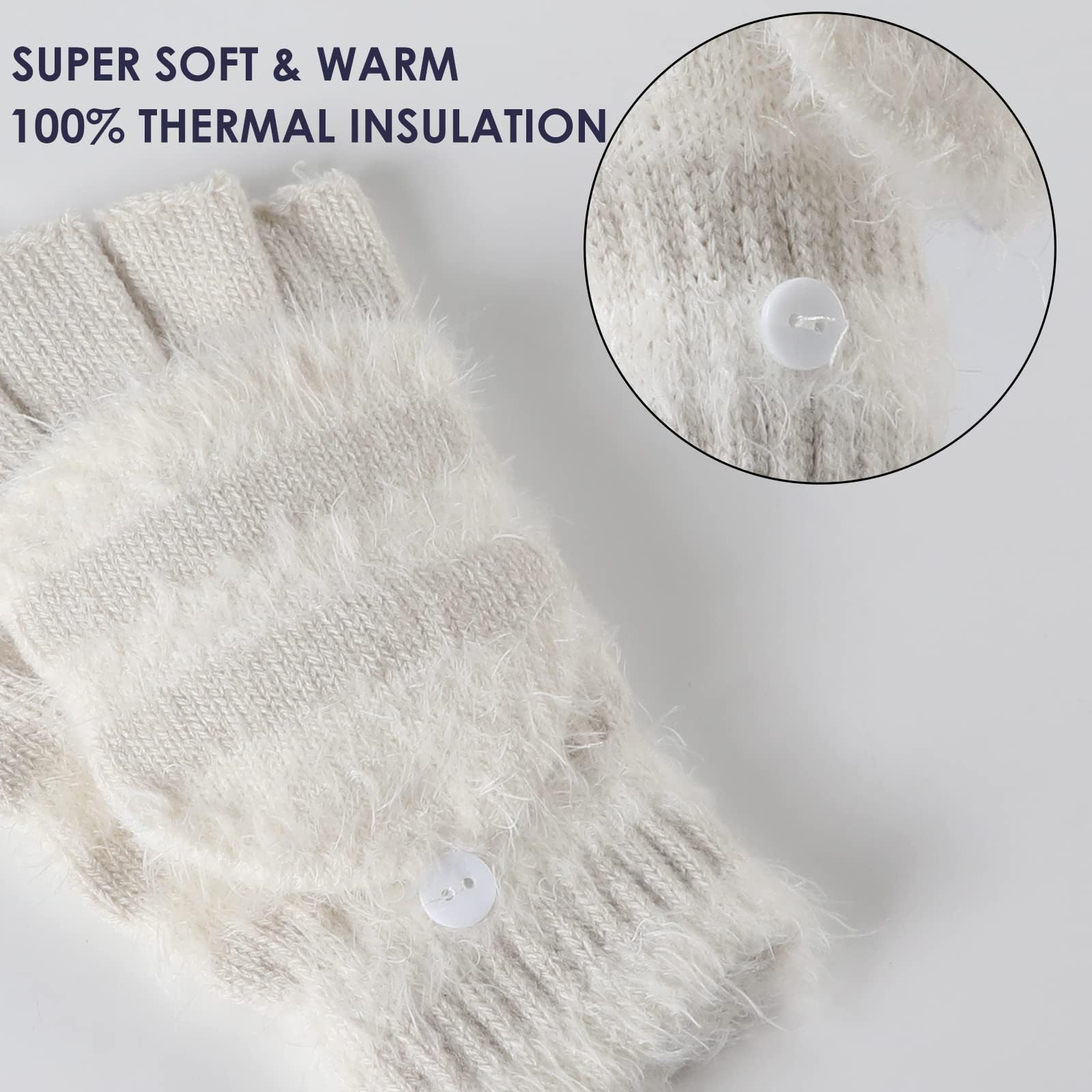 Achiou Winter Fingerless Gloves for Women, Warm Convertible Clamshell Mitten Gloves, Knitted Half Finger Flip Top Gloves Girl