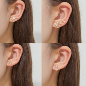 SCORAMAL 9 Pcs Tragus Helix Earrings Cartilage CZ Tragus Piercing Jewelry Butterfly Star Flower Stud Earring for Women Girls (Gold)