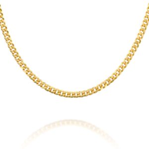 pavoi italian solid 925 sterling silver, 22k gold plated, 3mm italian diamond-cut curb link chain necklace for men and women, made in italy (18, yellow gold)