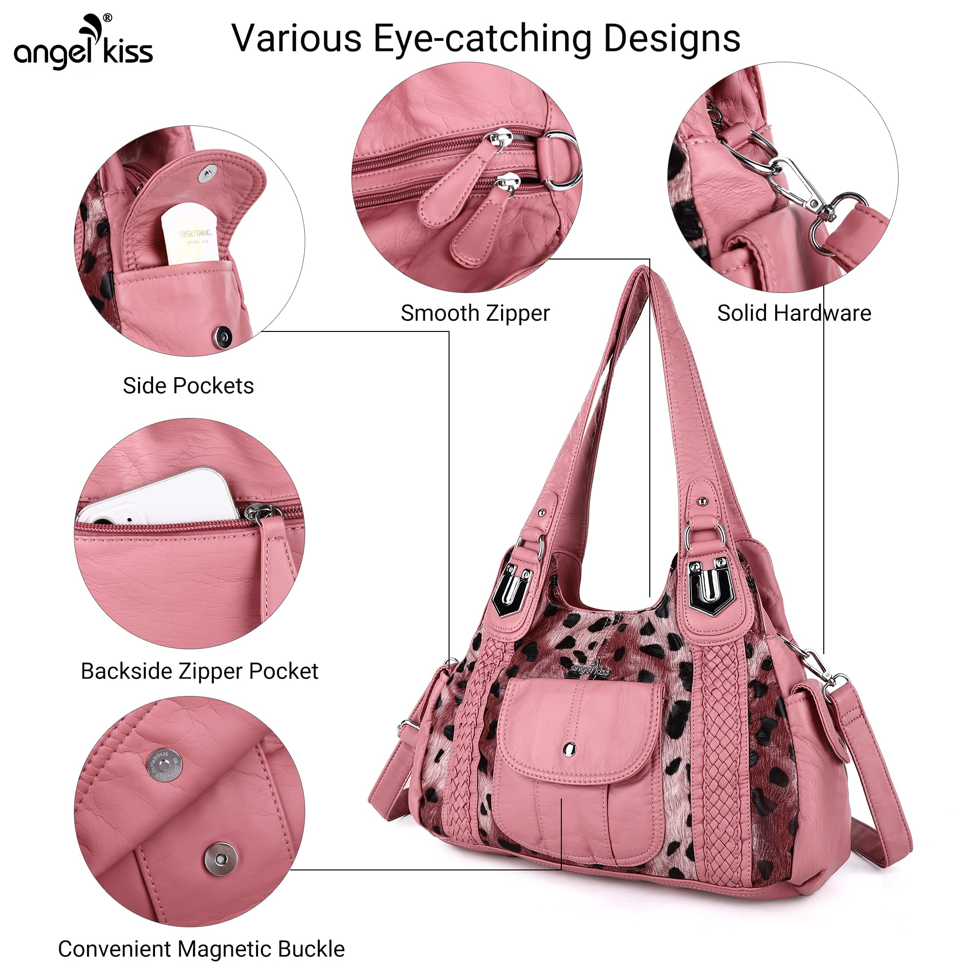 Angelkiss Purses and Handbags for Women Washed Vegan Leather Crossbody Hobo Satchel Shoulder Tote Purse