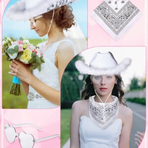 Jecery Bachelorette Party Set: Bride Cowgirl Hat with Veil, 5 Pink Hats, 6 Heart Sunglasses, and 6 White & Pink Bandanas for Last Rodeo