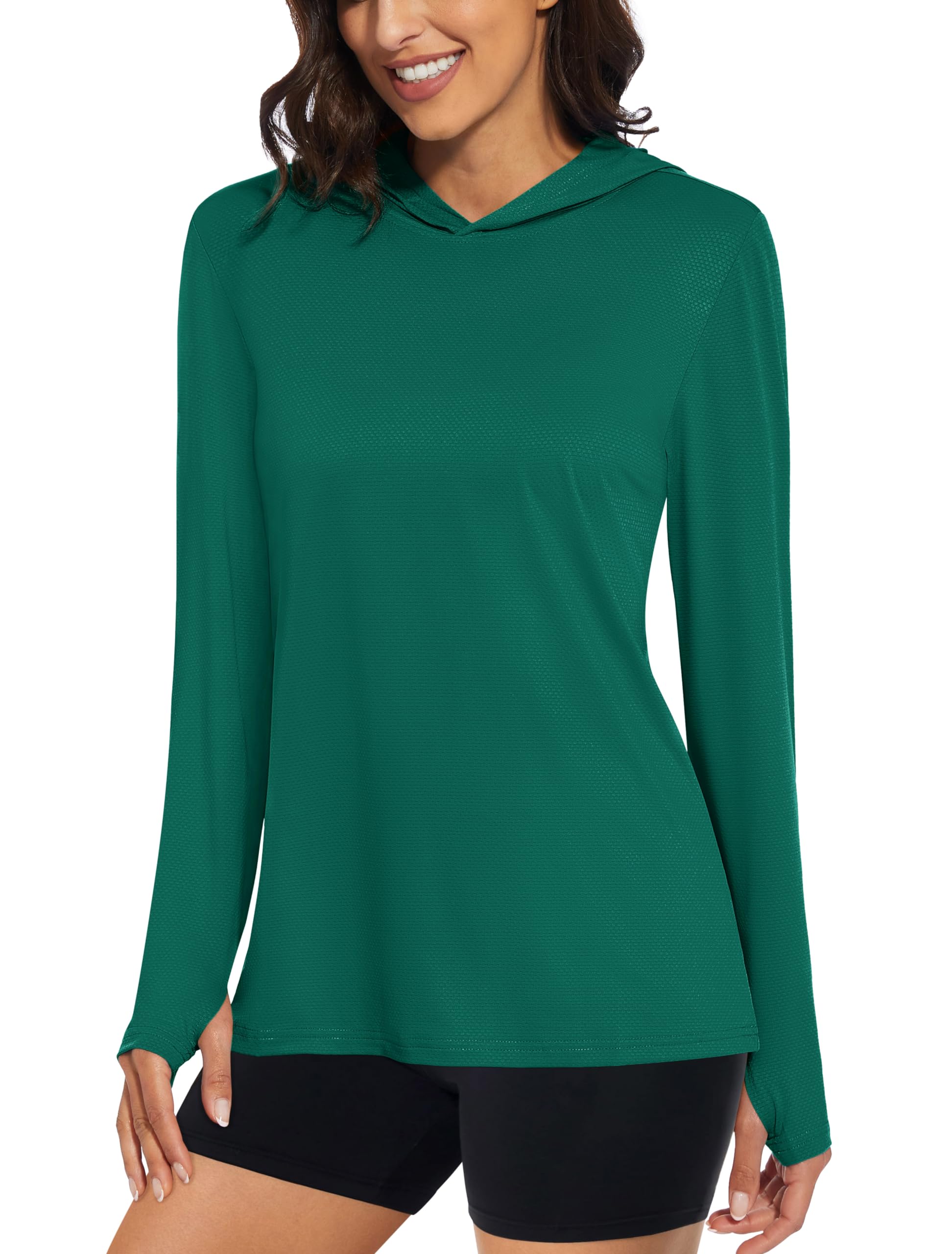 MAGCOMSEN Hiking Shirts Women UV Shirts UPF 50+ Long Sleeve Rash Guard Moisture Wicking Shirt for Workout Emerald Green S