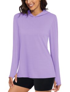 magcomsen sun hoodie women upf 50+ long sleeve uv shirts quick drying rash guard hiking light purple m