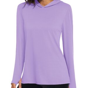 MAGCOMSEN Sun Hoodie Women UPF 50+ Long Sleeve UV Shirts Quick Drying Rash Guard Hiking Light Purple M